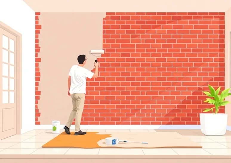 Peintre appliquant la peinture au rouleau sur un mur de salon