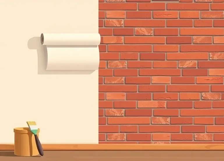 Pose de papier peint, rouleau et brosse à maroufler